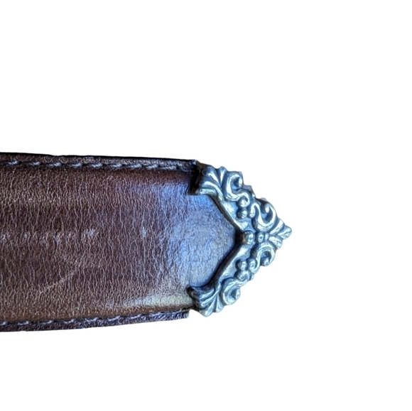 😄 Fossil brown genuine leather belt with silver hardware and design sz L - Picture 5 of 10